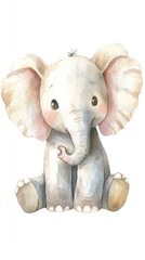 Poster - Cute and playful elephant illustration with soft colors and friendly expression in a whimsical setting. Generative AI
