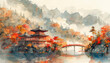 © Elina Leonova - Watercolor of Japan, illustration. AI generative