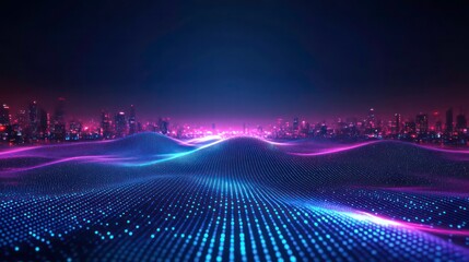 Wall Mural - 3d render futuristic city cyberpunk light glowing night scene landscape background.