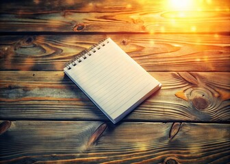 Wall Mural - Overhead Aerial View of White Notebook on Rustic Wooden Table