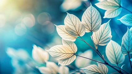 Wall Mural - Pale Leaves & Blue Shadow Background - High-Resolution Stock Photo