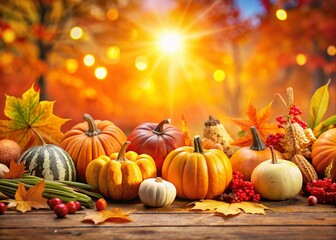 Wall Mural - Panoramic Autumn Thanksgiving Background with Copy Space for Holiday Greetings