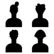 © TA Sydoruk - Vector flat illustration. Four icons. Black silhouette of men and women. Avatar, user profile, person icon, profile picture. Suitable for social media profiles, icons, screensavers and as a template.