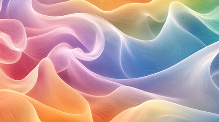 Wall Mural - an abstract colorful wave pattern, showcasing soft, flowing lines in pastel hues, creating a serene 