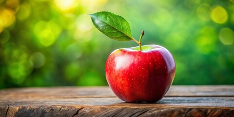 Canvas Print - Panoramic Photo: Shiny Red Apple with Green Leaf - Freshness and Health