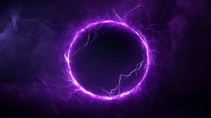 Wall Mural - a purple circle with lightning bolts surrounding it on dark background