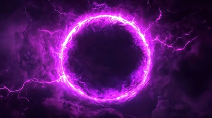 Wall Mural - a purple circle with lightning bolts surrounding it on dark background