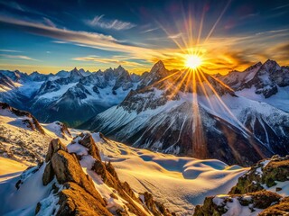 Wall Mural - Panoramic Sunrise over the French Alps Mountains - Majestic Alpine Landscape