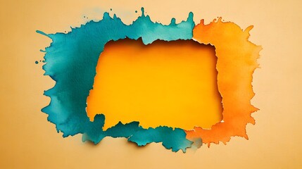 Wall Mural - Abstract Watercolor Frame Teal Orange Yellow Background