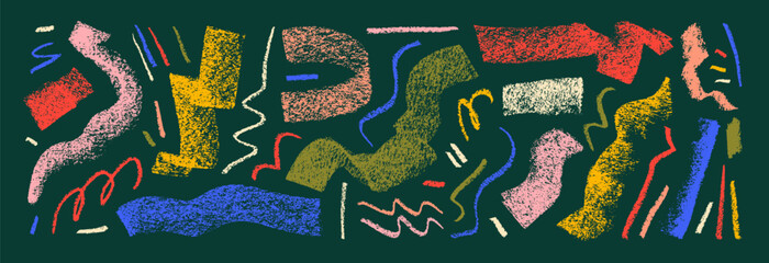 Aufkleber - Colorful charcoal strokes, scribbles and bold doodle lines. Various hand drawn vector crayon scratches.