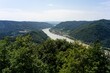 Landscape of Aggstein village in Austria with muddy Danube river
