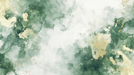Wall Mural - abstract green and gold watercolor background with marble effect