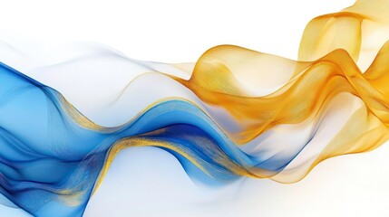 Wall Mural - abstract illustration with dynamic gold and blue waves against a white background