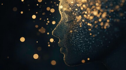 Wall Mural - abstract image of floating golden and white bokeh lights on a dark background creating a mesmerizing