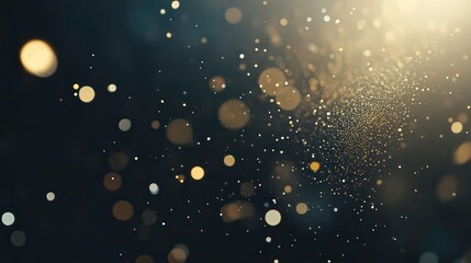 Wall Mural - abstract image of floating golden and white bokeh lights on a dark background creating a mesmerizing