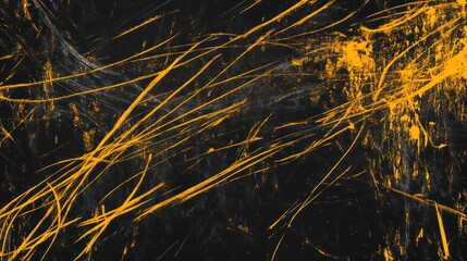 Wall Mural - abstract yellow grunge scratch texture on dark background.