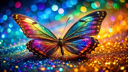 Wall Mural - Rainbow Glitter Butterfly Wings: High-Resolution Stock Photo