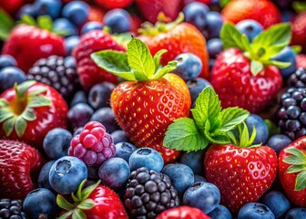 Canvas Print - Ripe Berries Background: Close-up of Fresh Summer Fruit for Food Photography