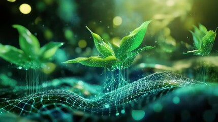 Wall Mural - nurturing growth emerging plants in a digital nature realm vibrant environment futuristic viewpoint 