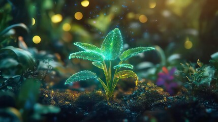 Wall Mural - nurturing growth emerging plants in a digital nature realm vibrant environment futuristic viewpoint 