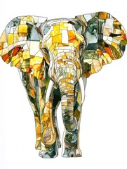 Aufkleber - Detailed illustration of a colorful elephant showcasing unique patterns and textures in vibrant shades. Generative AI