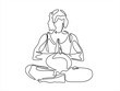 © mitay20 - Continuous one line drawing of Pregnant woman sitting in lotus position. Continuous line drawing of pregnancy, motherhood, fitness, preparation for childbirth, yoga for pregnant women.
