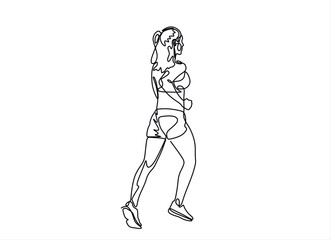 Wall Mural - continuous line drawing of running woman with dynamic movement vector illustration