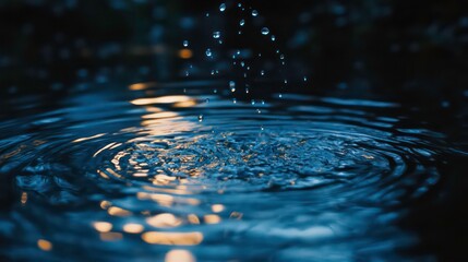 Wall Mural - sadness emotion healing concept. moonlight reflection on water with splashes, dark serene atmosphere