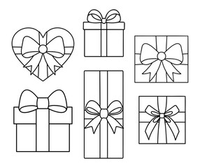 Gift Boxes with Bows Icon Set. Vector illustration isolated on transparent background