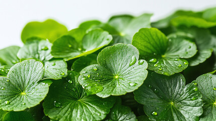 Wall Mural - Closeup of pile or stack of many or bunch of green leaves isolated on white background. fresh summer or spring nature foliage plant,.