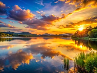 Wall Mural - Serene Lakeside Sunset: Golden Hour Landscape Photography