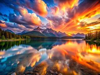 Wall Mural - Serene Sunset Lake: Golden Hour Reflection Photography