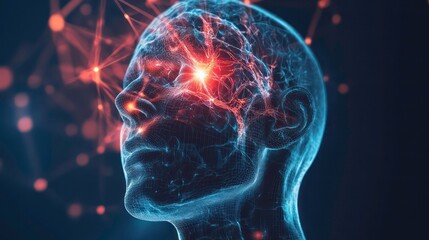 Wall Mural - trigeminal nerve with a highlighted area indicating pain, surrounded by educational text about trige