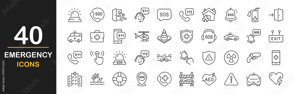 Стоковое векторное изображение «Emergency icon set. Contains such Icons ...