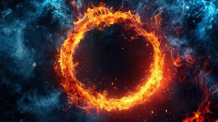 Wall Mural - vibrant fire circle with sparks against a dark background