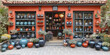 © AndyGordon - A vibrant storefront with shelves filled with colorful pottery and plants outside.