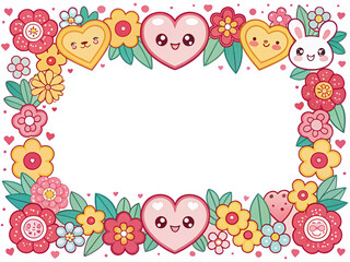 Valentine's Day, photo frame, cover, card border, cute cartoon doodle art, transparent background