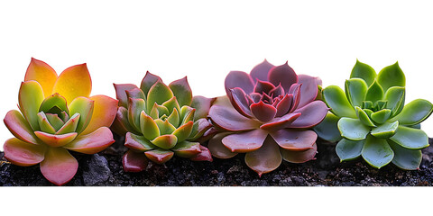 Wall Mural - four different colored succulent plants are lined up next to each other