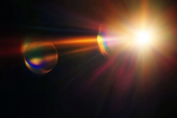 Wall Mural - photorealistic lens flare effect with vibrant colors on a dark background.