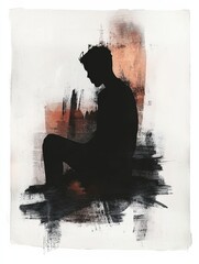 Poster - Person sitting in shadow with abstract elements symbolizing mental turmoil and emotional struggle. Generative AI