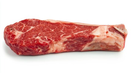 Wall Mural - A raw ribeye steak, butcher s cut, ultra-realistic texture, marbled fat details with seasoning, isolated on white background