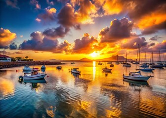 Wall Mural - Stunning Sunset over Corralejo Harbor, Canary Islands, Spain