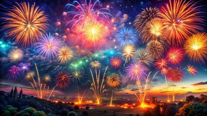 Wall Mural - Surreal 2015 New Year Fireworks: Ethereal Celebration