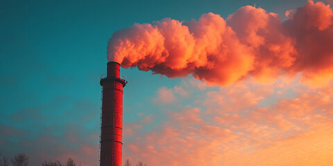 smoke from the chimney, refinery at night