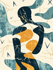 Leinwandbilder - Expressing physical discomfort through abstract waves and geometric patterns surrounding a person in distress. Generative AI