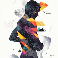Poster - Person experiencing pain while surrounded by abstract waves and geometric shapes representing discomfort and struggle. Generative AI