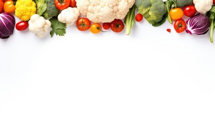 Wall Mural - Colorful Vegetable Frame on White Isolated Background for Healthy Ingredient and Health-Conscious Designs featuring Cauliflower