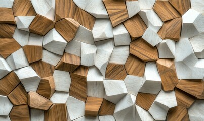 Sticker - 3D Wallpaper in the form of imitation of decorative mosaic of wood and white elements