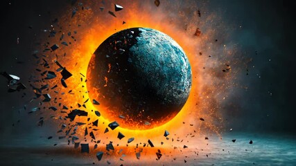 Wall Mural - Exploding planet in a cosmic setting with fiery elements and debris in space during an imaginative sci-fi scene