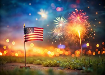 Wall Mural - Tilt-Shift 4th of July Fireworks: Festive Background with Copy Space